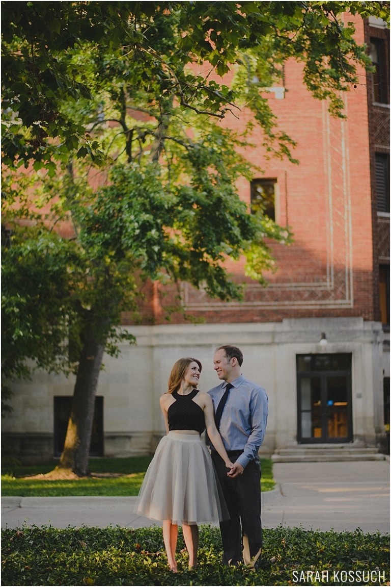 Summer photography engagement session at the University of Michigan Law Quad in Ann Arbor Michigan.