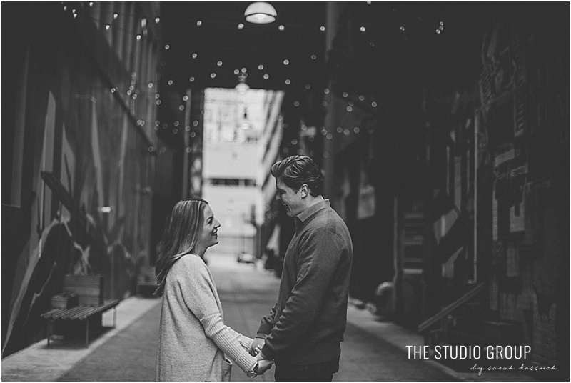 Downtown Detroit Punch Bowl Social Engagement Session 1211 | Sarah Kossuch Photography