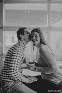 Commonwealth Cafe, Downtown Birmingham, black and white photography, couple laughs over coffee