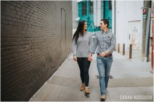 Downtown Birmingham, couple walks through alley