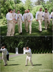 Groomsmen playing golf