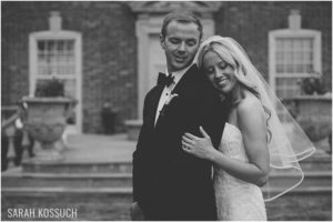black and white photograph of bride and groom