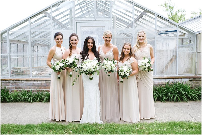 Bride with bridesmaids, Beautiful in Blush, Neutral wedding, Spring Wedding, Detroit Yacht Club, Belle Isle, Detroit Wedding, Sarah Kossuch Photography