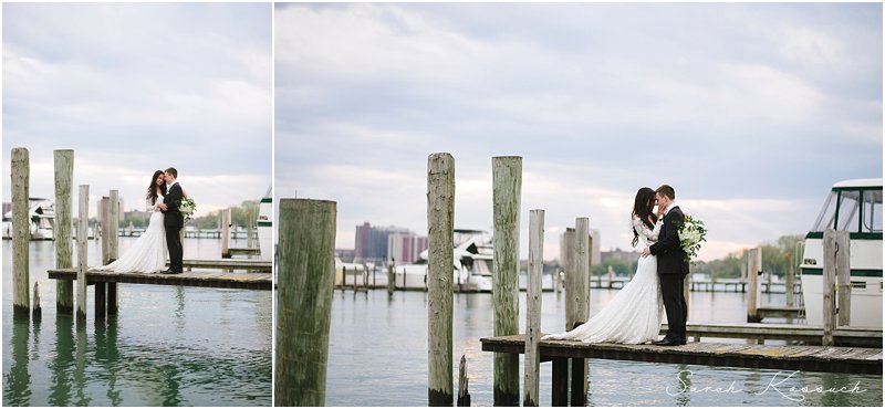 Bride and Groom, Dock on Detroit River, Detroit Yacht Club Wedding, Belle Isle, Metro Detroit Wedding, The Knot Top Pick, Sarah Kossuch Photography