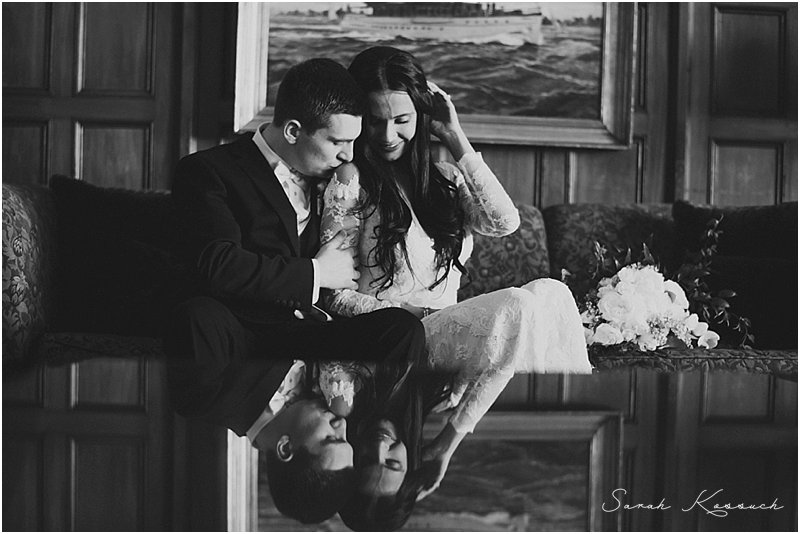 Bride and Groom Portrait, Black and White, Reflections, Detroit Yacht Club Wedding, Belle Isle, Metro Detroit Wedding, The Knot Top Pick, Sarah Kossuch Photography