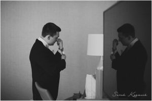 Groom getting ready, Black and White, Reflections, Detroit Yacht Club Wedding, Belle Isle, Metro Detroit Wedding, The Knot Top Pick, Sarah Kossuch Photography