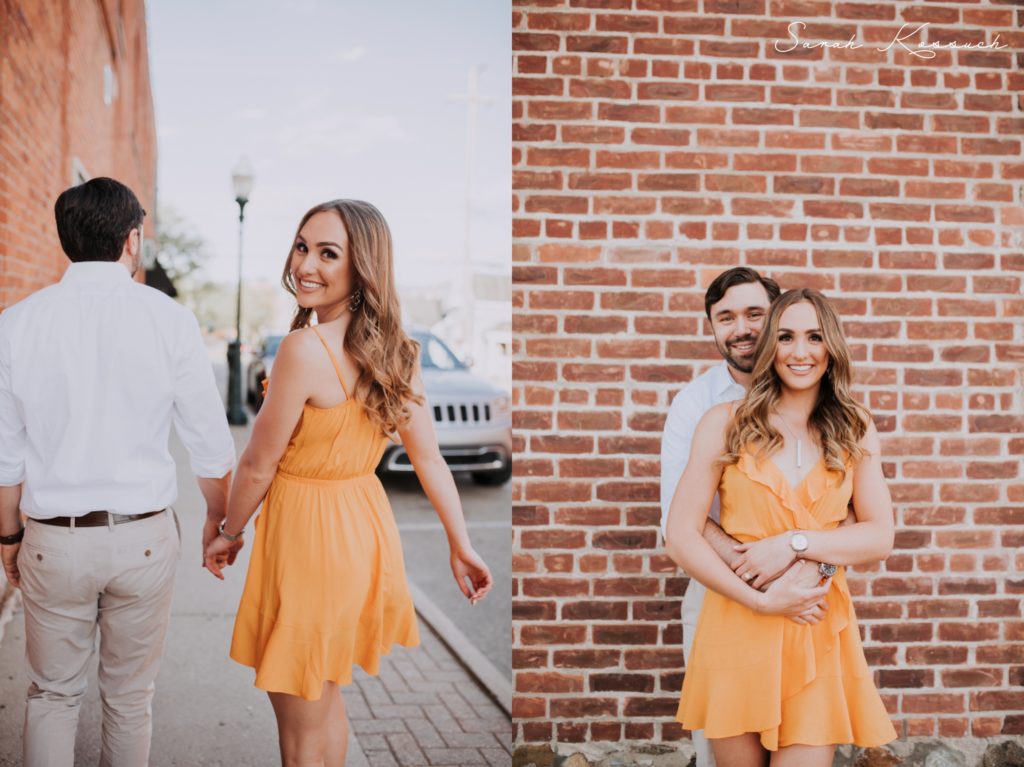 Walking down Main Street, Downtown Rochester, Yellow Sundress, Downtown Rochester, Michigan Engagement, Documentary Photography, Fine Art Edits, The Knot Top Pick, Sarah Kossuch Photography