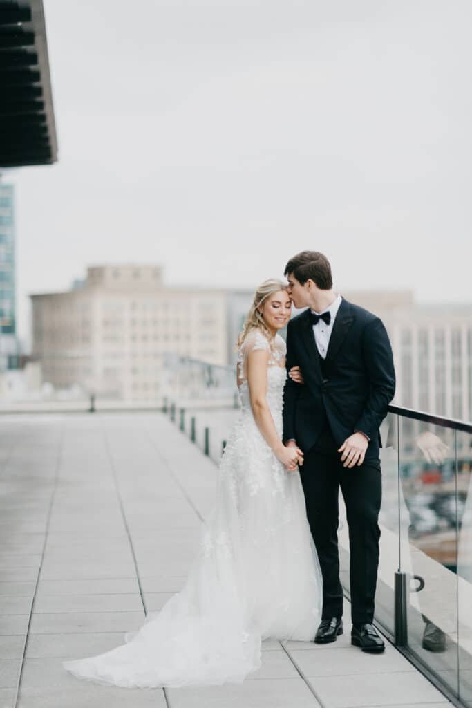 Bride & Groom on the rooftop at the Detroit Athletic Club